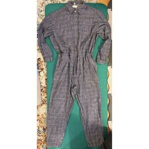Nico Nico Blue Check Button Down Utility Military Collared Jumpsuit M 100% Rayon